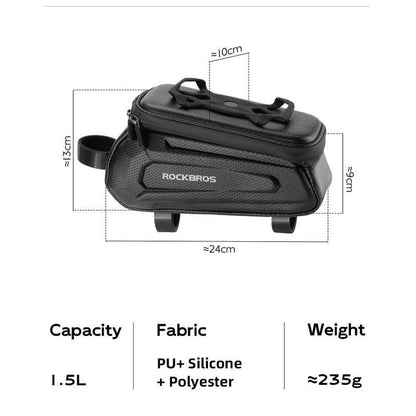 ROCKBROS Bicycle Front Top Tube Bag Touch Screen Bicycle Frame Bag Bicycle Bag 1.5L Large Capacity Adjustable Cycling Bag Bicycle Accessories
