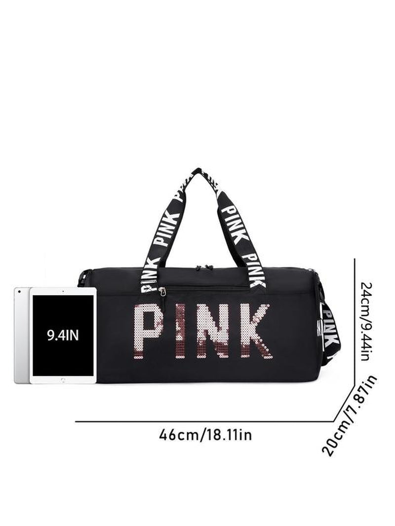 Fitness Bag with Shoe Compartment, Stylish Letter Design Large Capacity Lightweight Bag, Multifunctional Shoulder Bag, Crossbody Bag