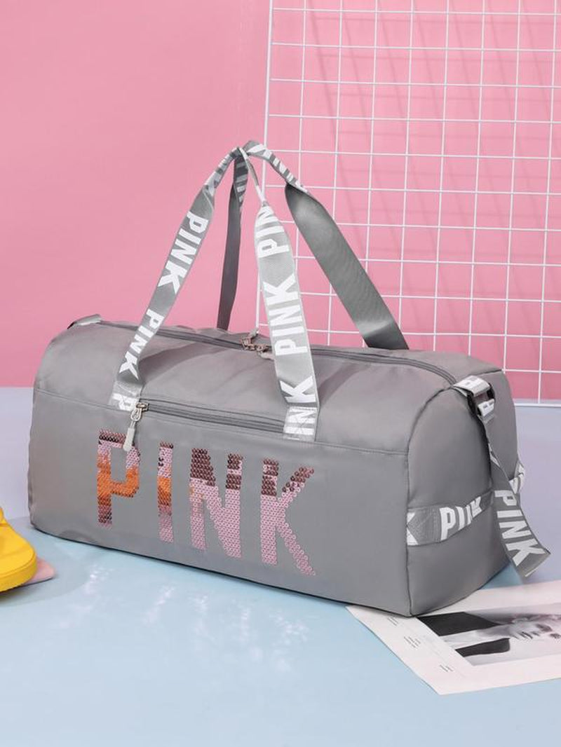 Fitness Bag with Shoe Compartment, Stylish Letter Design Large Capacity Lightweight Bag, Multifunctional Shoulder Bag, Crossbody Bag