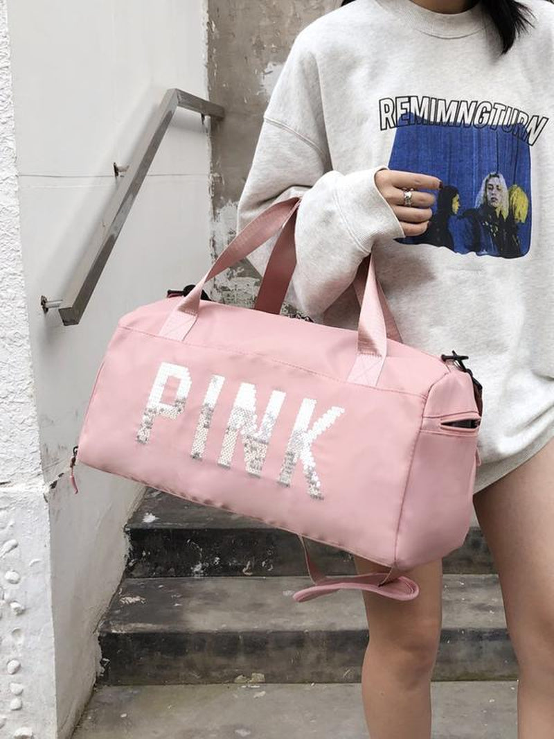 Fitness Bag with Shoe Compartment, Stylish Letter Design Large Capacity Lightweight Bag, Multifunctional Shoulder Bag, Crossbody Bag